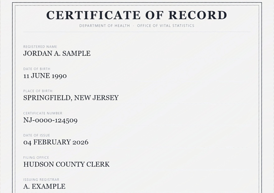 A birth certificate after DocVerify Pro: square to the page, evenly lit white paper with sharp black print and the red seal intact.