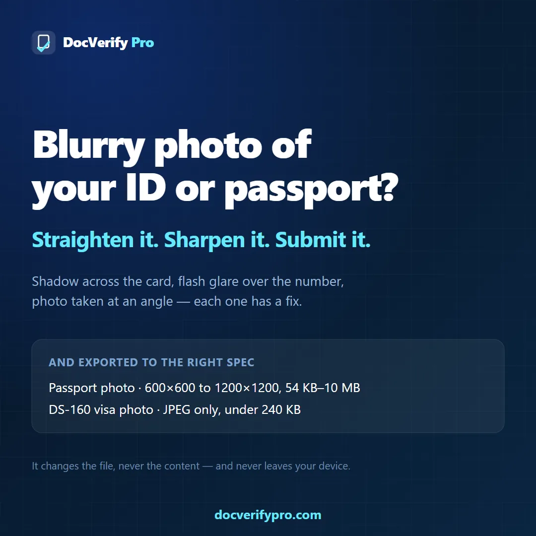 Blurry photo of an ID card next to the same card corrected and readable