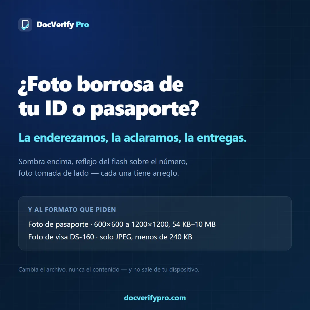 Foto borrosa de una identificacion junto a la misma corregida y legible